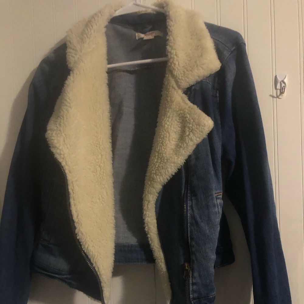 Denim fleece moto jacket